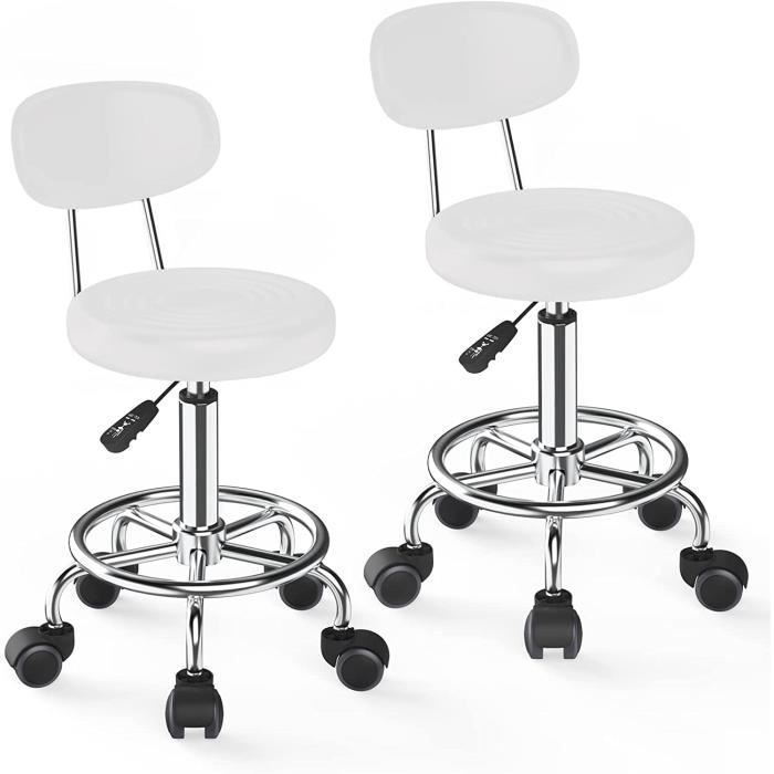 Tabouret de Bureau - VIVOLIL - Lot de 2 - Réglable en hauteur - Blanc