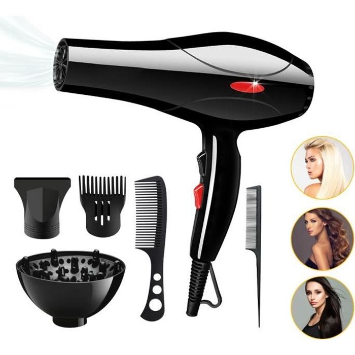 Sèche-Cheveux avec Technologie Lonique Puissance, Léger 2200W, 3 Températures/2 Vitesses, 5 Accessoires