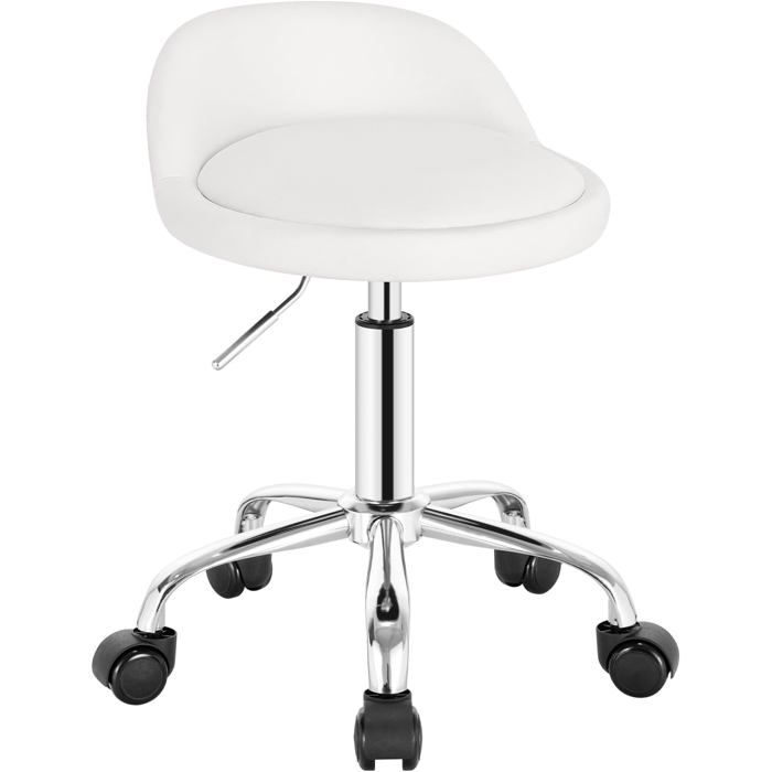Tabouret de bureau à roulettes - WOLTU - Blanc - Petit dossier - Similicuir - Réglable en hauteur - Pivotant à 360°
