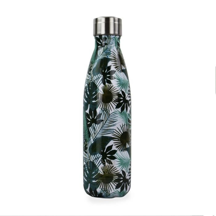 BARBACADO Bouteille Isotherme Feuilles Vertes Tropical, Gourde Isotherme Feuillage, sans BPA, Bouteille INOX 500ml Double paroi, Cad