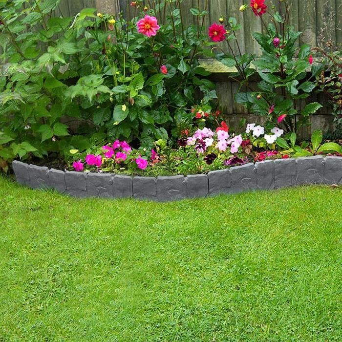 YUENFONG Bordure de Jardin Bordure de pelouse en Plastique de Pierre Rebord de Jardin 5 m, Anthracite