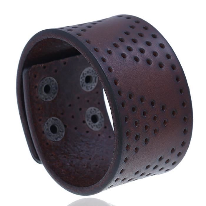 Zense - Bracelet force homme biker ou motard en cuir ajustable marron ZB0326