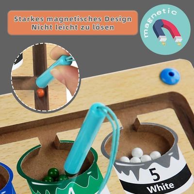 VingaHouse Labyrinthe Magnétique Montessori En Bois - Perles De Couleur - 3-5 Ans - Motricité Fine