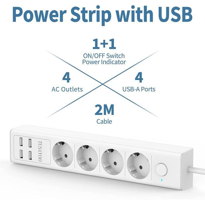 Leadder Multiprise, 6 Prises 4 Ports De Charge USB Prise Plate De