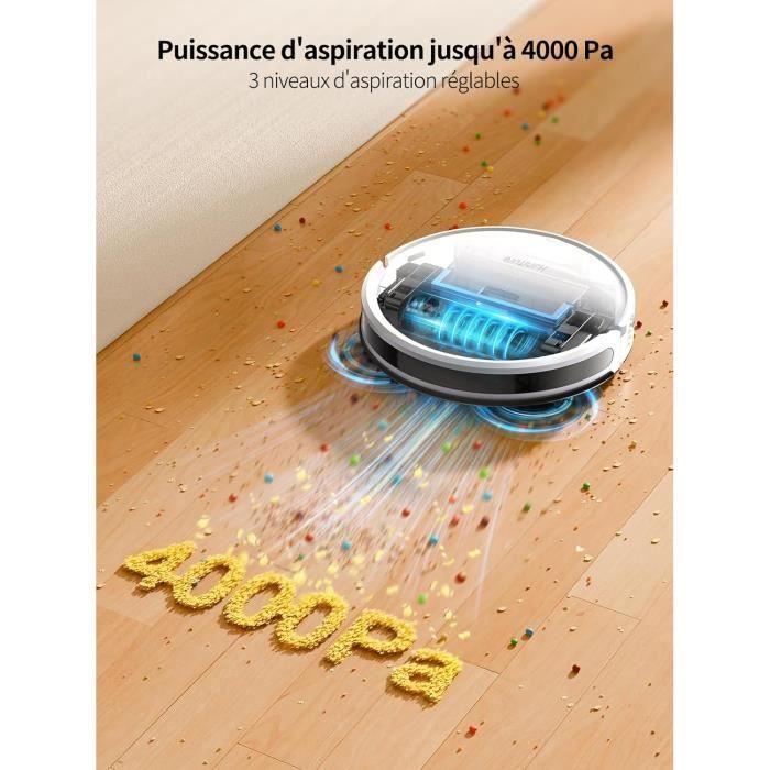 Airzeen Robot Aspirateur Laveur 4000Pa - Ultra Puissant, Silencieux, App & Télécommande, Recharge Auto, Idéal Poils Animaux & Tapis
