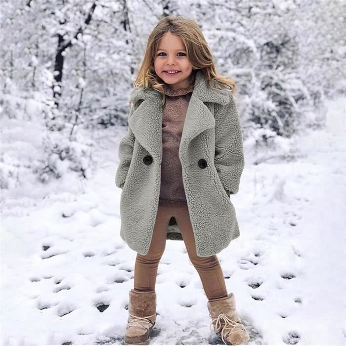 Enfants Fille Manteau Fausse Fourrure Peluche Coton Blousons B b