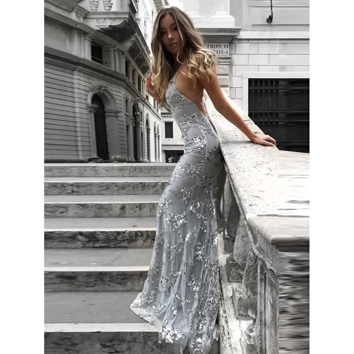 Minetom Femme Robe Soir e Cocktail Low Cut Col V Sans Manches
