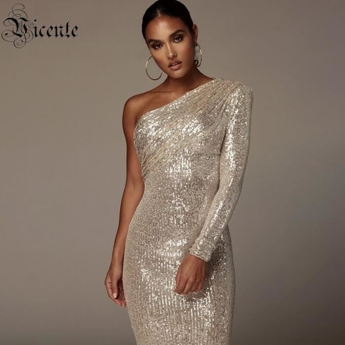 Robe Robe Sexy paule Asym trique V tement Paillettes