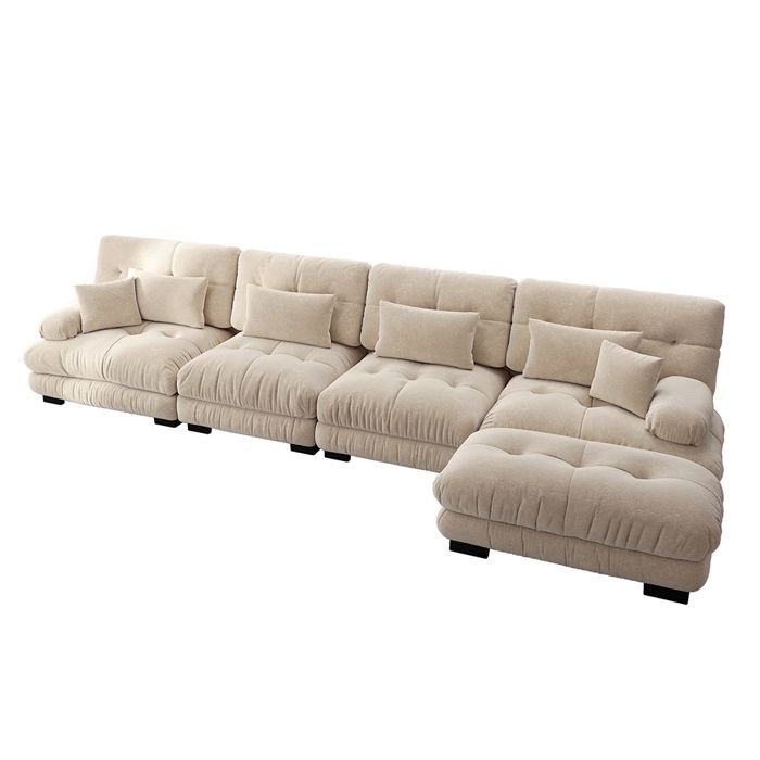 Canapé 4 places d'angle Canape Modulable Ensemble en L + 1 pouf ...