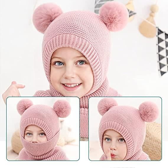 Cagoule Enfant Bonnet Fille Garcon Chaud Bonnet d'hiver Enfant Ensemble  Chapeau Hiver écharpes 2 en 1 Cagoule Bebe Tricot 1~5 Ans - Cdiscount  Prêt-à-Porter