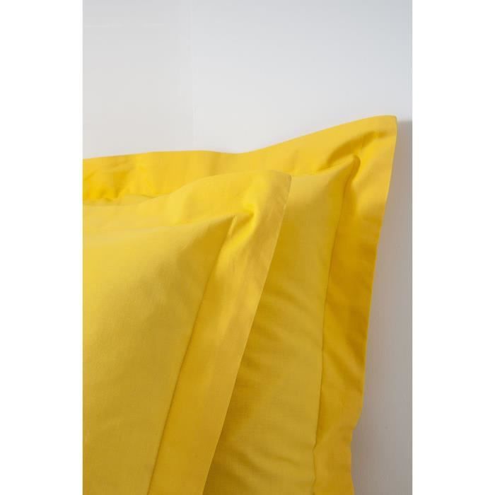 Housse De Couette Coton 240x220 Cm - Couleur Safran, 100% Coton, Fentes Passe-mains, Boutonnière Dissimulée