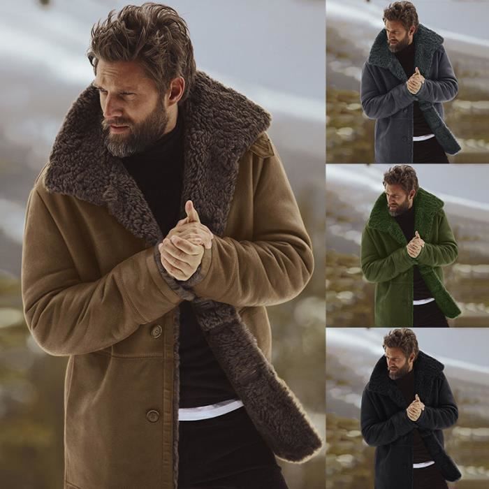 Parka homme de marque luxe Revers Epais chaud Section moyenne et longue Col de fourrure epaisse blouson Vetement Masculin Vert