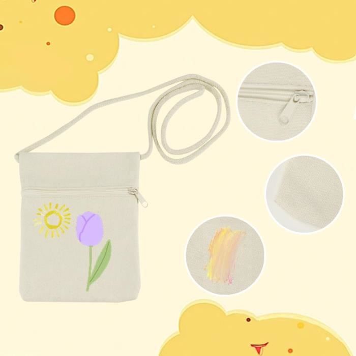 Lot De 6 Sacs En Tissu à Peindre Pour Enfants – Beige, 18x12cm, Avec Fermeture éclair, Pour Fêtes Et Activités Créatives