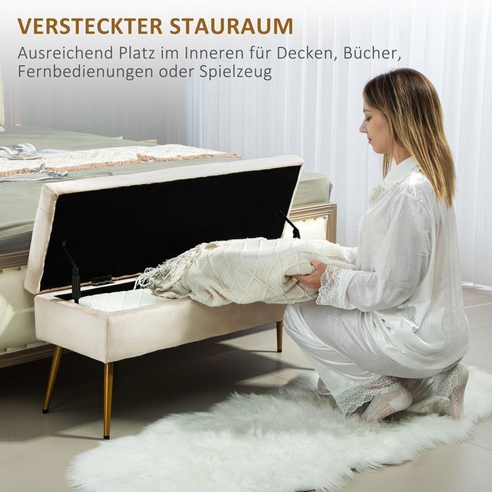 Coffre De Rangement En Bois Blanc - 102 X 35 X 35 Cm - Banc Avec Espace De Rangement