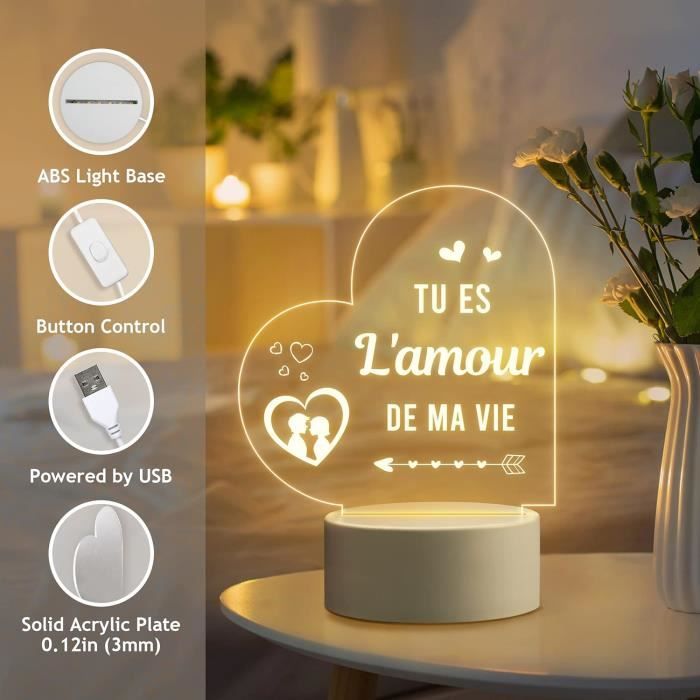 I Love You Veilleuse 3D Colorée Idee Cadeau Saint Valentin Homme