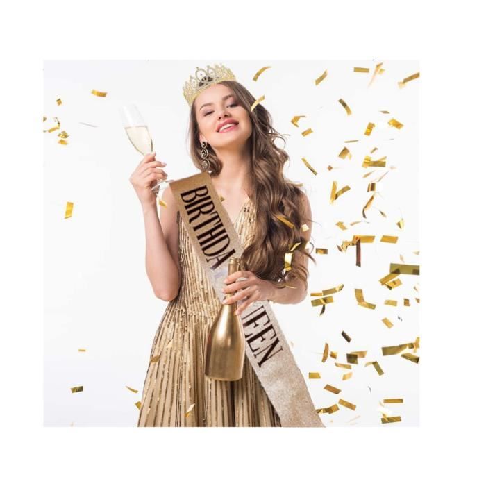 Couronne Anniversaire Femme Et Fille | Diadème Strass Or Rose | Écharpe Pailletée | Accessoire Fête Princesse
