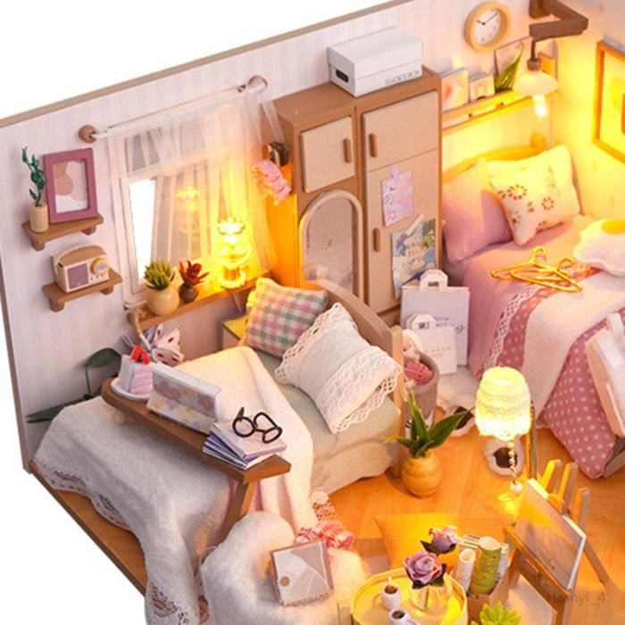 MXXHFC Kit Miniature de Maison de poupée Bricolage avec Meubles, Maison  Miniature en Bois 3D avec kit de Maison de poupées Miniatures à LED