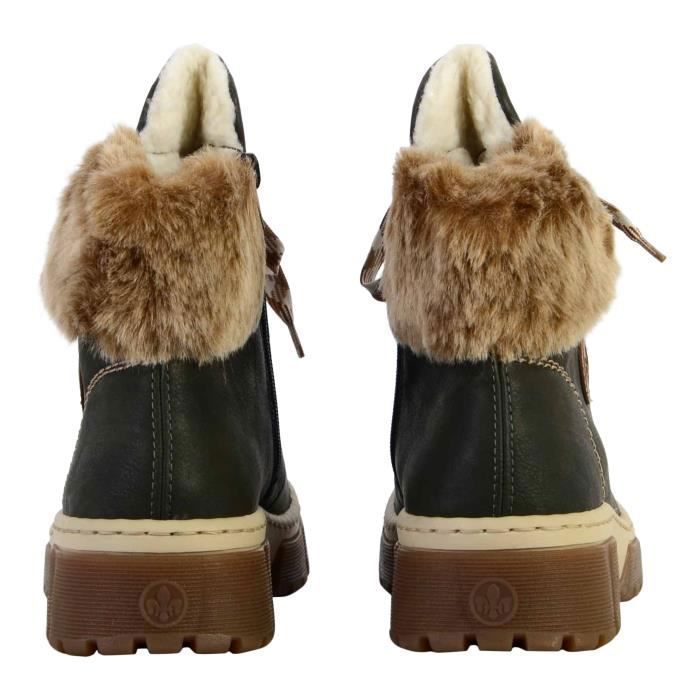 Bottines Femme Rieker Montenegro Vert Lacets et Fermeture Eclair Talon Large 4.6 cm