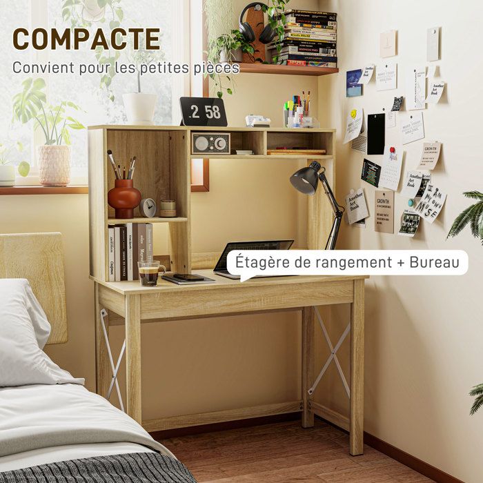 Étagère De Bureau à Poser 5 Compartiments - 60x22x35 Cm, Charge Max 15 Kg, Design D'angle Ajustable, En Kit à Monter - 13