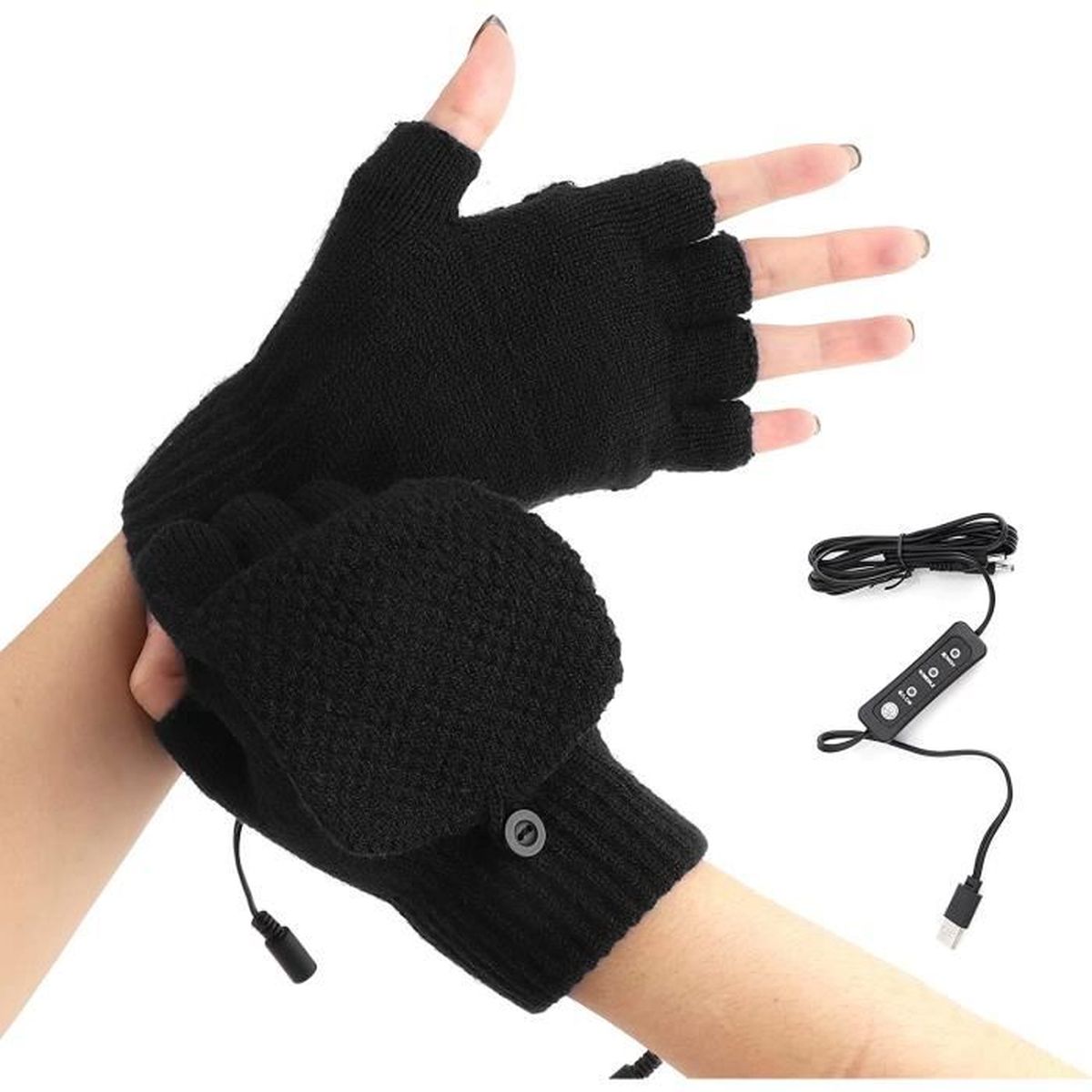 Yolispa USB Chauffée Gants pour Hommes Femmes À Tricoter Électrique Chauffée Gants Chaud Complet Et Demi de Ordinateur Portable Gants