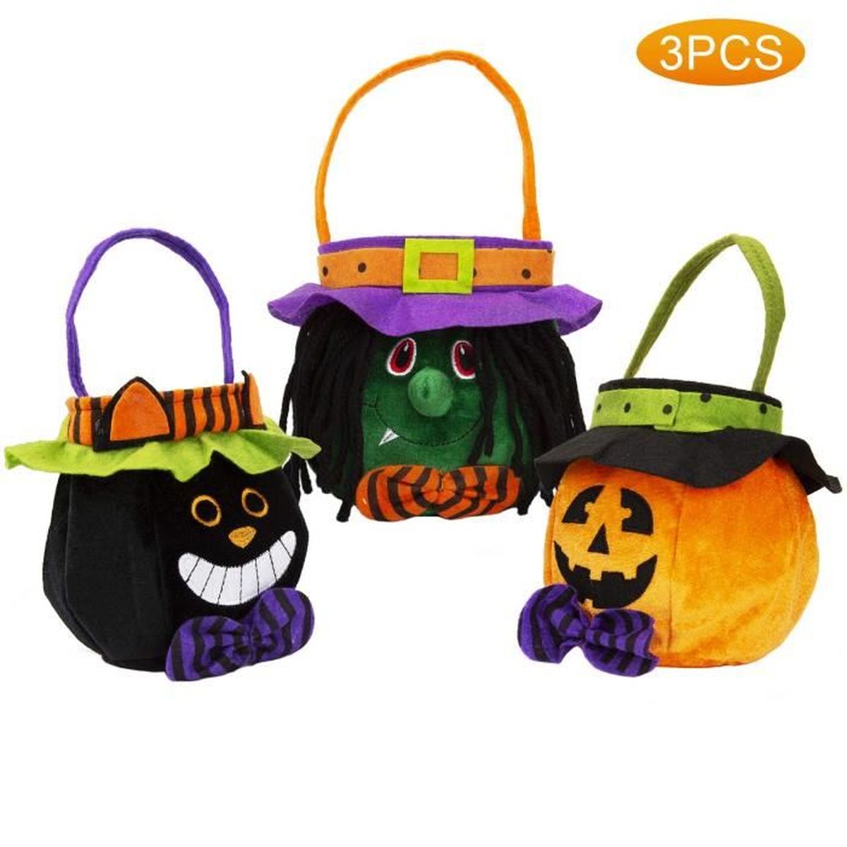 LIONVISON Lionvisone Lot de 3 sacs à bonbons pour Halloween avec citrouille et chapeau Motif chat noir