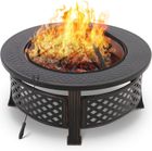 BRAND Braséro Barbecue Exterieur avec Housse de Protection, 3 en 1 Cheminée de Jardin, 80x80x54cm, Chauffage en Hiver