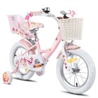 HILAND JOYSTAR Vélo d'enfant, pour enfants de 3 à 5 ans, 14", Avec roues d'entraînement et panier,Rose