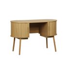 SWEEEK Bureau ovale décor bois rainuré avec deux espaces de rangement. L 120 x P 55 x H 77 cm