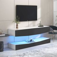 Meuble TV LED, meuble TV mural à 3 tiroirs, support TV moderne flottant avec système LED réglable et grand espace de rangement