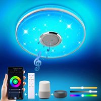 Plafonnier Led avec Haut-parleur Bluetooth, Wifi RGB Eclairage de Plafond Compatible avec Alexa Google Home, Dimmable Lustre A398