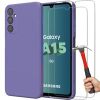 Coque + 2 Verres Trempés pour Samsung Galaxy A15 5G-4G - Silicone Ultra Fine Léger Antichoc Violet Foncé