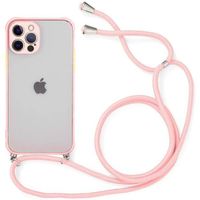 Coque Pour iPhone 12 Pro Max (6.7") Protection Anti-choc Mince Rigide Semi-Transparente Givrée Avec Collier Cordon Rose