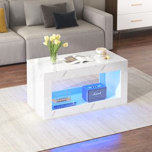 TABLE BASSE Table basse avec LED,placage de marbre, blanc bril