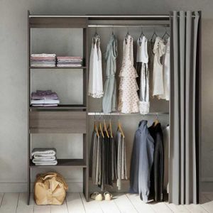 Dressing extensible en bois avec rideau noir - MERYL