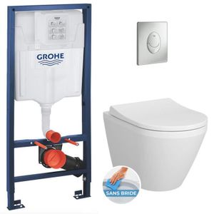 WC - TOILETTES Grohe Pack WC Bâti-support Rapid SL + WC Vitra Integra + Abattant softclose + Plaque Chrome mat (RapidSL-IntegraRimless-7)