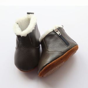 CHAUSSON - PANTOUFLE Chaussons Cuir Souple Chaussures premiers pas Bébé Mixte Doublee Polaire - Marron