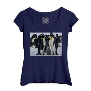 T-SHIRT T-shirt Femme Col Echancré Bleu Parents et Bebes Pingouins Banquise Animaux Sauvages