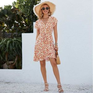 ROBE Femme Robe Col en V Imprimé Floral Boho Robe Manch