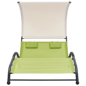 CHAISE LONGUE Chaise longue double avec auvent Textilène Vert 310546