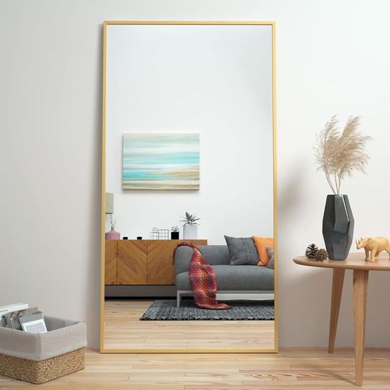 Miroir Pleine Longueur 150x40 Cm Sur Pied - Grand Miroir Mural HD Cadre Doré