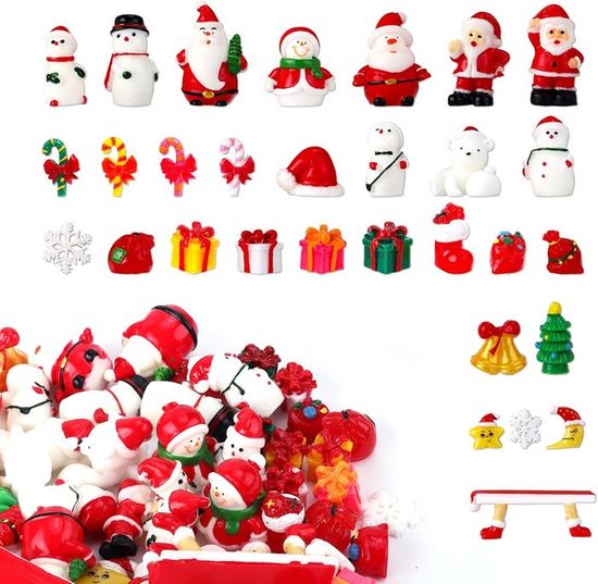 60 Figurines Miniatures Noël En Résine – Sapin, Père Noël, Bonhomme De Neige… Pour Déco DIY, Scrapbooking