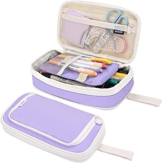 Trousse à Crayons Grande Capacité Rose - Organisateur Scolaire Avec 3 Compartiments - Pour Filles Et Garçons