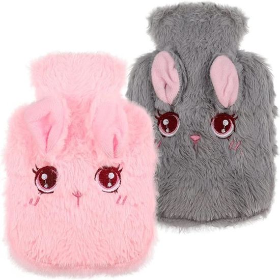 Bouillotte Pour Enfants 400 ML Avec Housse En Peluche Douce - Amovible Et Lavable - Anti-fuite - Lapin Rose - 3