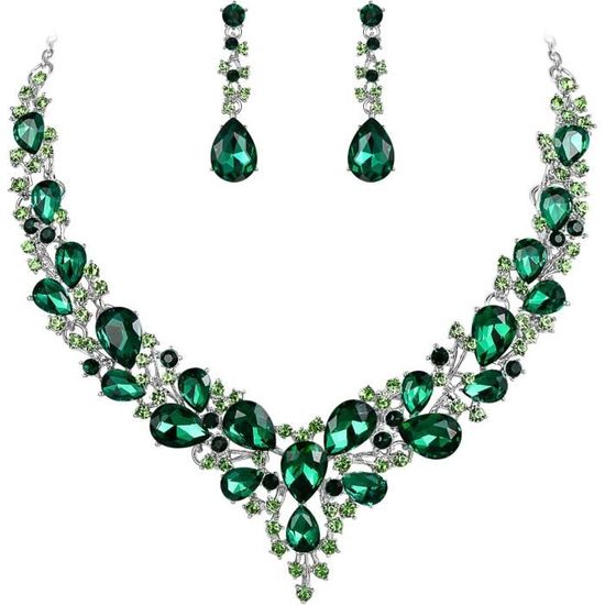 Parure De Bijou Neuve (collier + Boucles D'oreilles) – Style Fleur Avec Cristal, Coffret Noir Inclus