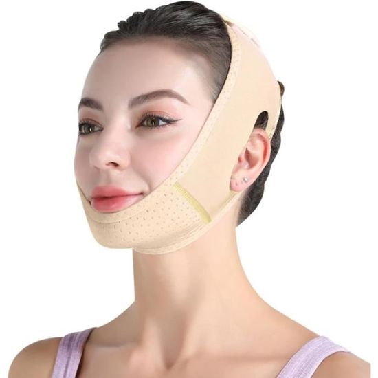 Masque V Line QOMJUFA - Réducteur Double Menton - Masque Lifting Visage - Ajustable - Rose - Réutilisable
