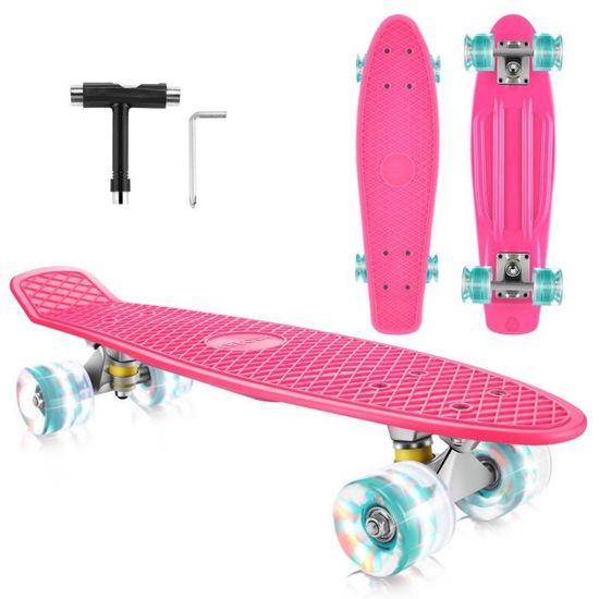 CAROMA Skateboard Complètes, Planche à Roulette avec Plateau en Plastique Renforcé et Roues PU Pour Adulte,Ado,Garçon,Fille, Rose