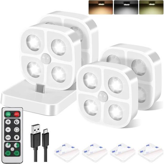 FWoche Lot De 2 Veilleuses LED à Détecteur De Mouvement – Rechargeable USB, Magnétique, Double Température De Couleur Pour Couloir Et Placard