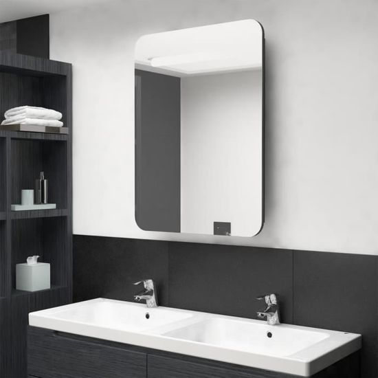 Liya Armoire de salle de bain à miroir LED Noir brillant 60x11x80 cm