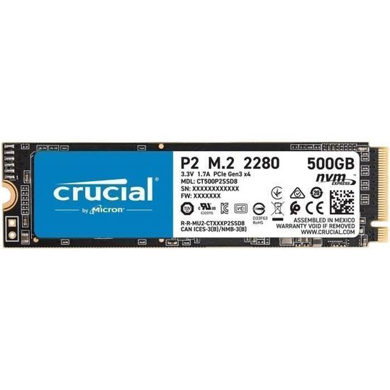 CRUCIAL - SSD Interne - P2 - 500Go - M.2 Nvme (CT500P2SSD8)