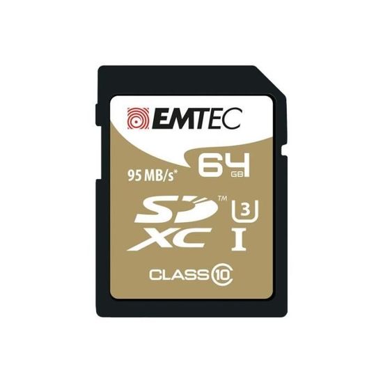 Carte mémoire SDXC 64Go EMTEC SpeedIn CL10 95MB/s FullHD 4K UltraHD